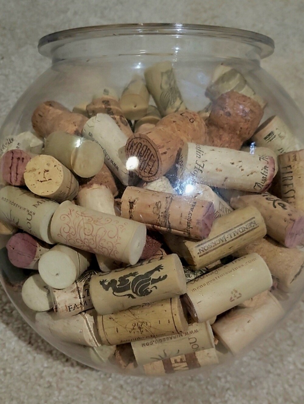 Decorative Plastic Bowl Filled with Assorted Wine Corks